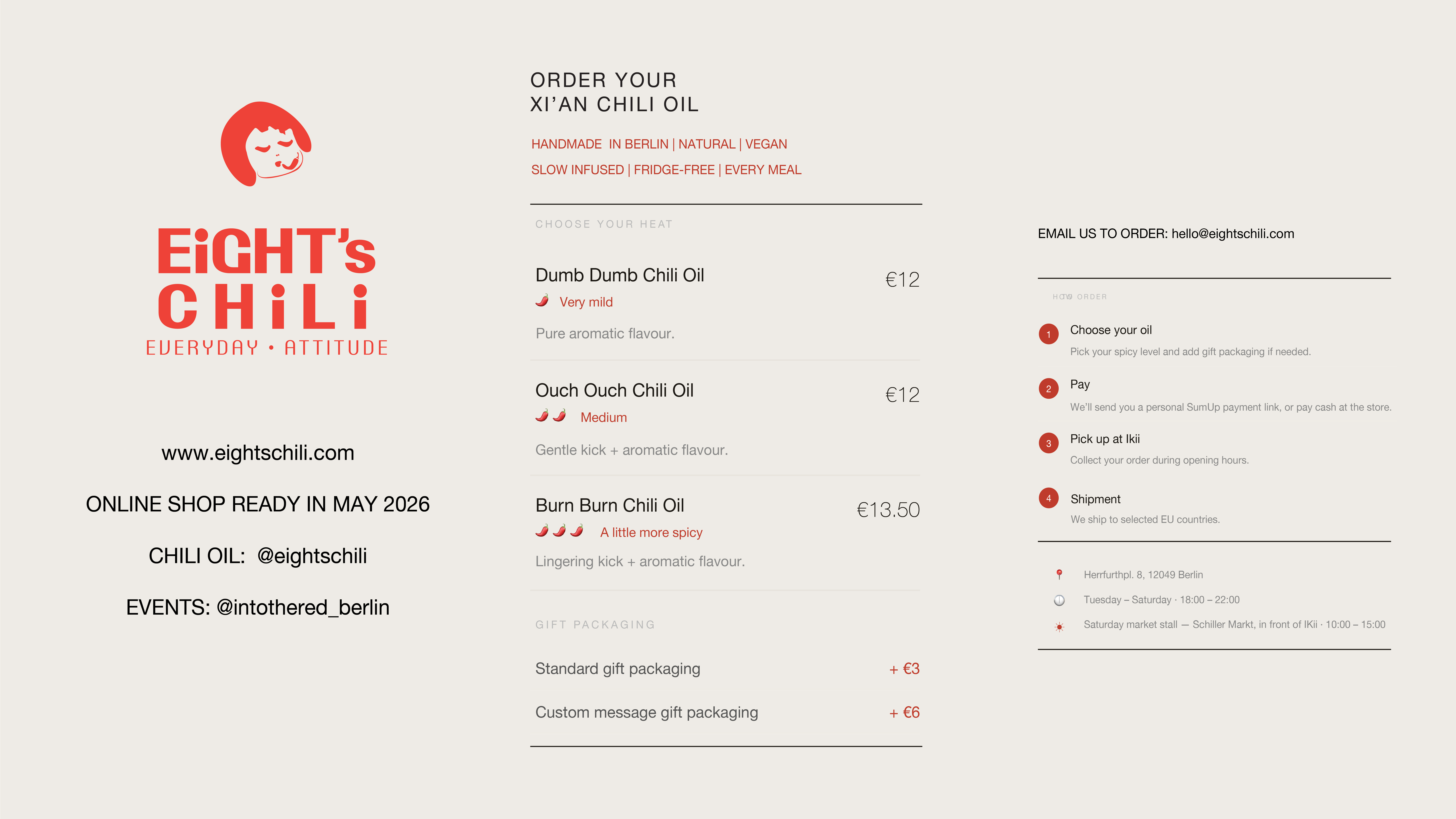 Eight's Chili — Online Shop Ready in May 2026